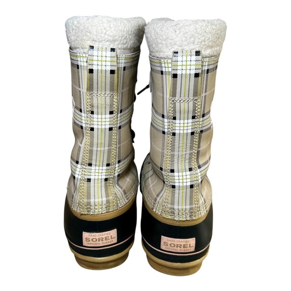 Sorel Women's Waterproof Plaid Rubber Winter Boots, Cream, Black, Size 10 - Picture 4 of 9